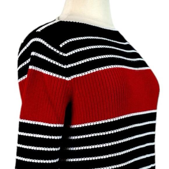 Liz Claiborne Sweater Heavy Knit Boatneck Blue Red Stripe Women’s Size XL - Picture 6 of 12
